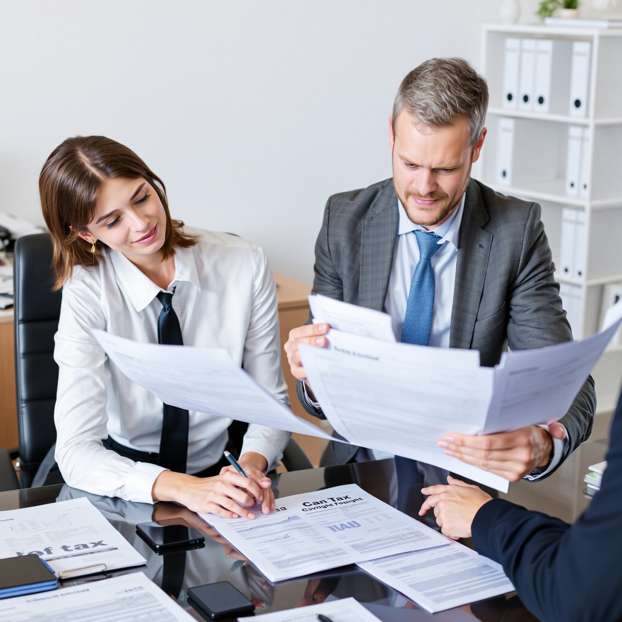 Professional accountant explaining tax-efficient wealth strategies with Canadian tax forms and financial reports