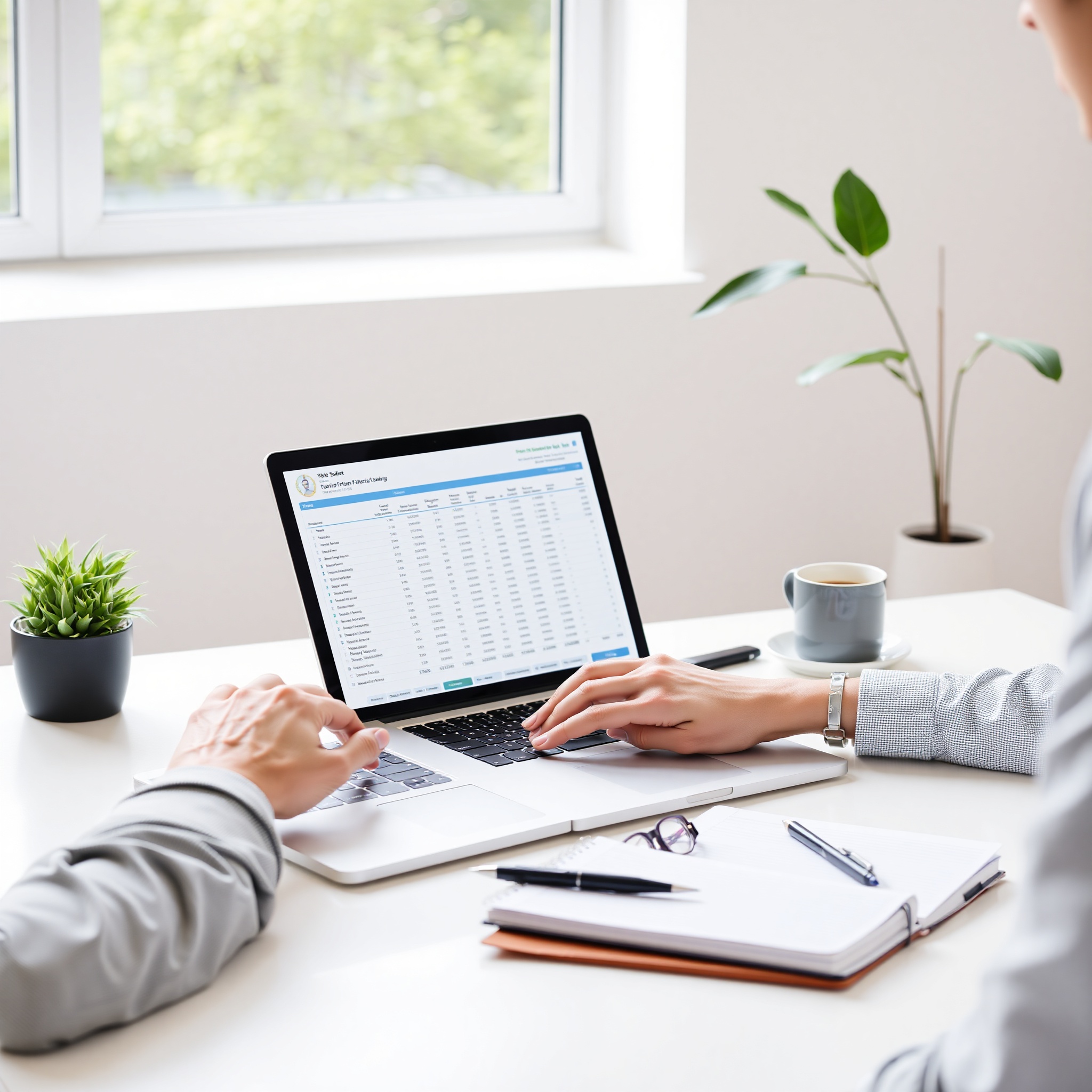Person reviewing monthly budget and savings spreadsheet on laptop