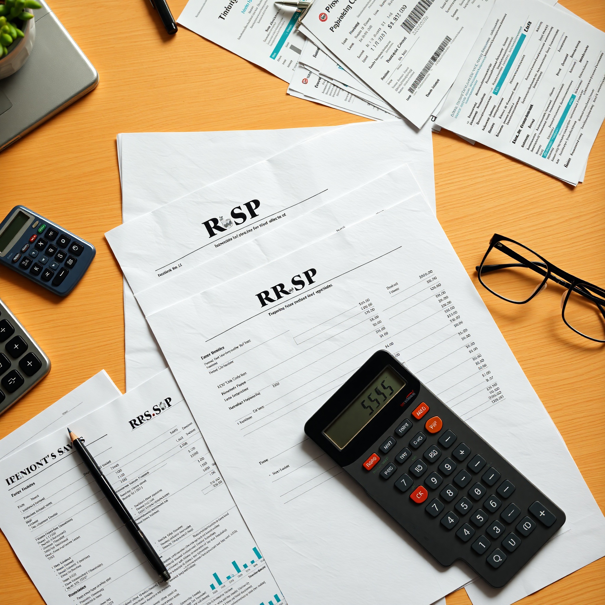 Professional photo of financial documents and RRSP portfolio strategy materials on desk